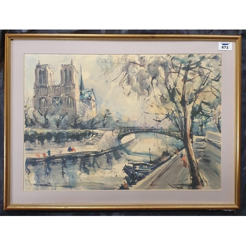 568 - A framed color Print of a Parisian scene.