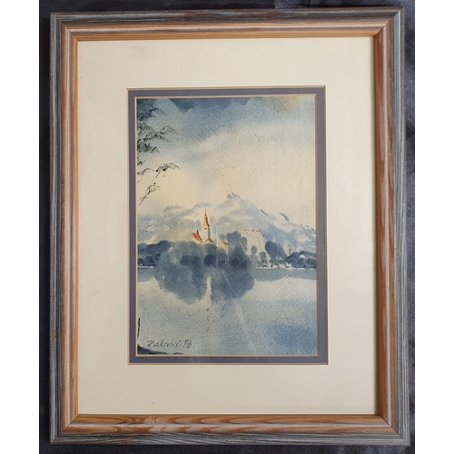 573 - Two 20th Century Watercolours, one of a Venetian scene and the other of a lake. Indistinctly signed ... 