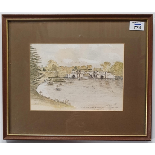 584 - ''The Grand Bridge Blemheim Park'' 20th Century Watercolor signed LR 1982.