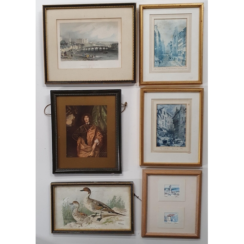 603 - A boxed of picture Frames, Prints , Engravings and Pencil Drawings.