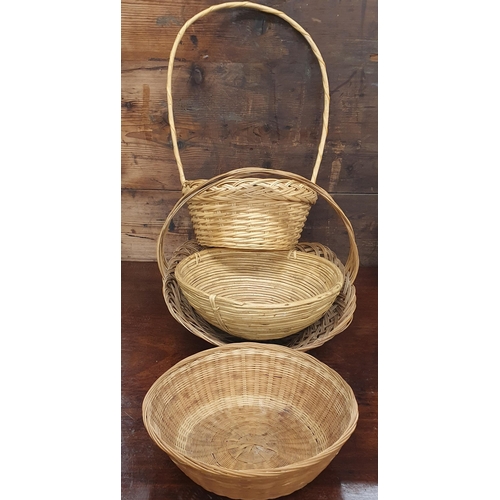 604 - A Group of Wicker Baskets along with a Gilt plaster picture frame, yellow feather cushion and an Ori... 