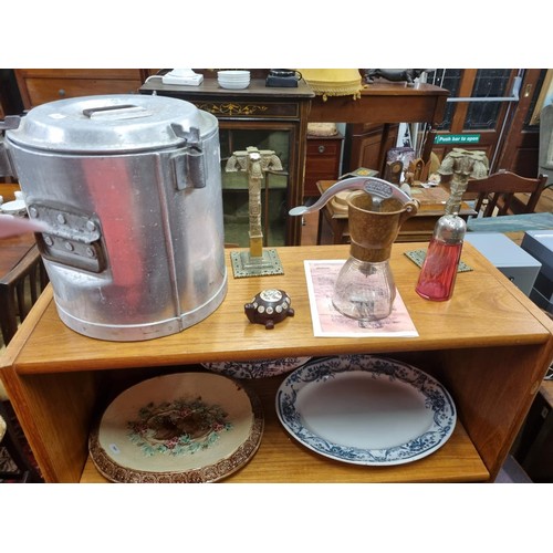 609 - A vintage Aluminium Steamer along with a vintage juicer and a pair of early 20th Century Candlestick... 