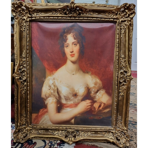 613 - A large Oleograph of a Classical Picture of a beautiful Woman in a highly ornate Gilt Frame. 95 x 80... 