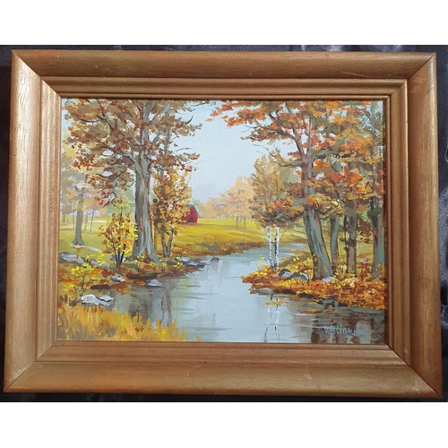 624 - A 20th Century Oil on Board by Virginia Clinkman 'Autumn in New England'. Signed LR., along with an ... 