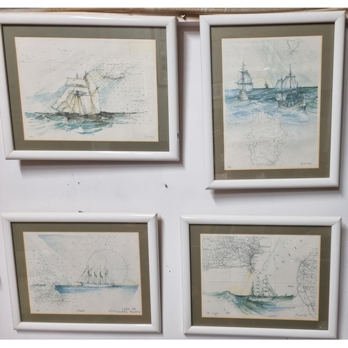 671 - A set of four Limited Edition coloured Prints of nautical scenes. 38 x 29 cm approx.