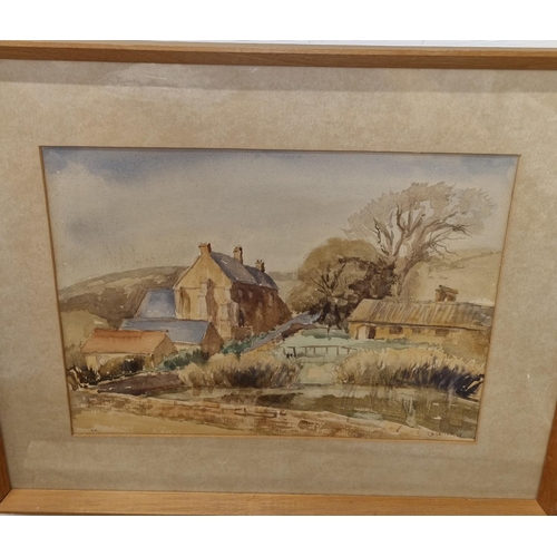 678 - A 20th Century Watercolour of a farm with a pond to the fore. Crichan signed LR. 38 x 28 cm approx.