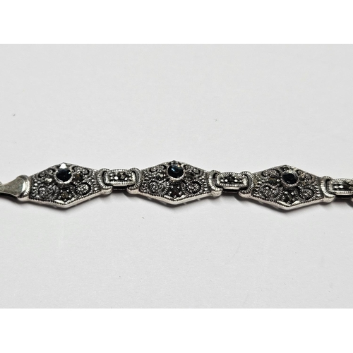 326 - A Silver Sapphire and Marcasite Bracelet.