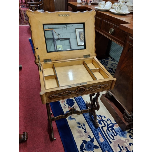 682 - A good 19th Century Burr Walnut and Walnut Work Table with scalloped edge and fine moulded detail wi... 