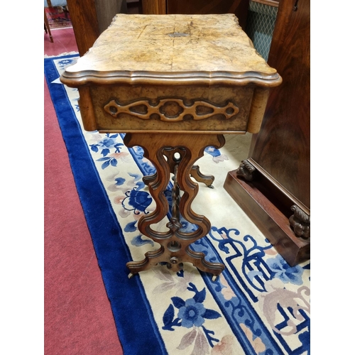 682 - A good 19th Century Burr Walnut and Walnut Work Table with scalloped edge and fine moulded detail wi... 