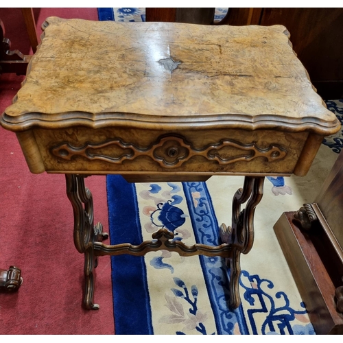 682 - A good 19th Century Burr Walnut and Walnut Work Table with scalloped edge and fine moulded detail wi... 