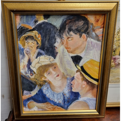 706 - After Renoir. A 20th Century Oil on Panel of a group of people socialising. 44 x 26 cm approx.