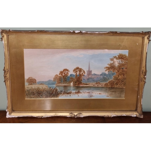 716 - A 19th early 20th Century Watercolour of a River scene with Church in the distance signed A Coleman ... 