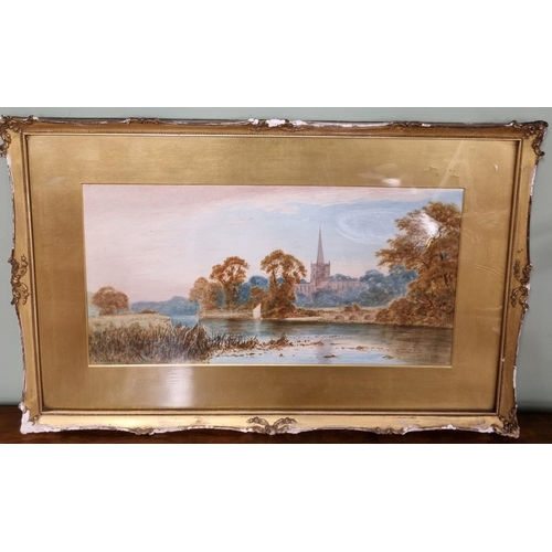 716 - A 19th early 20th Century Watercolour of a River scene with Church in the distance signed A Coleman ... 