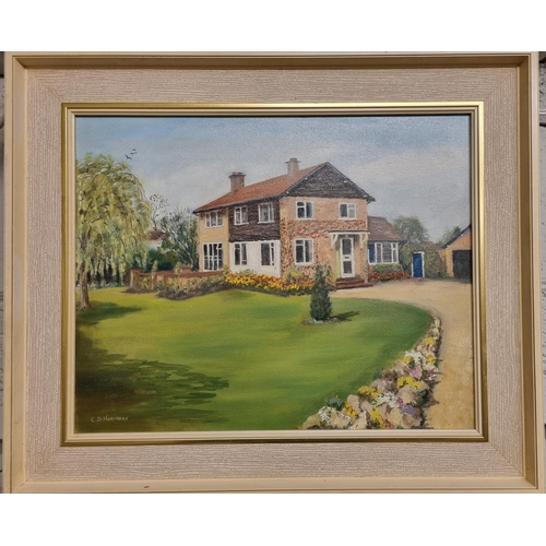 717 - C D Northern. A 20th Century Oil on Canvas of a house and garden. 40 x 50 cm approx.