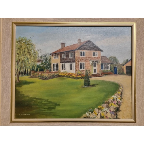 717 - C D Northern. A 20th Century Oil on Canvas of a house and garden. 40 x 50 cm approx.