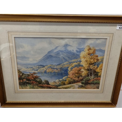 721 - A 20th Century Watercolour of a lake scene with mountains in the distance, monogrammed HI, LL. 27 x ... 