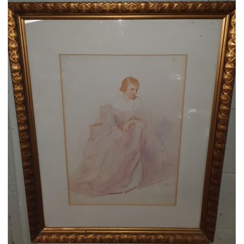 725 - Early 20th Century Watercolour of a pensive girl sitting in a chair by R Eadie. Signed Lower Right. ... 