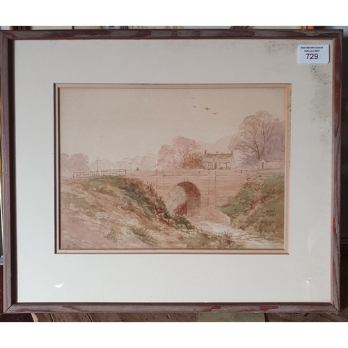 729 - A 19th early 20th Century Watercolour of a bridge. Monogrammed CXS. 19 x 26 cms approx.