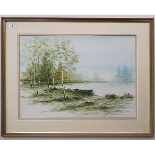 778 - Sold on Behalf of Charity, uncollected Lot.
A 20th Century Watercolour of boats beside a lake. 35 x ... 