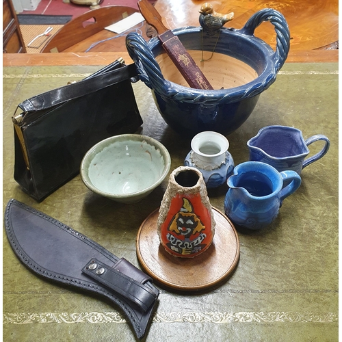 785 - Sold on Behalf of Charity, uncollected Lot.
A good quantity of Stoneware ,Vintage leather bag ,leath... 