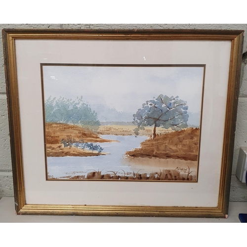 843 - A 20th Century Watercolour of a river scene by M Dickson. Signed LR. 30 x 40 cm approx.