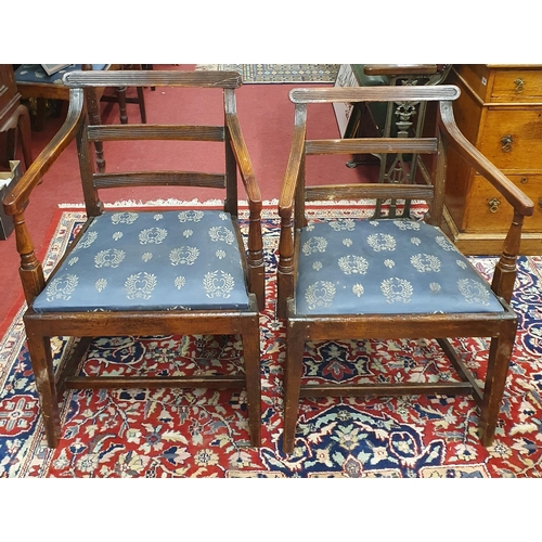 862 - A pair of early Regency Mahogany provincial Chairs. (one has been cut down). W 53 x SH 45 x BH 82 cm... 