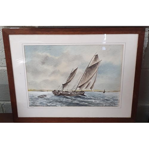 106 - A 20th Century Watercolour of a sailing ship in full mast 'Kate', signed Primrose. 28 x 39 cm approx... 