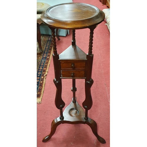 2 - A reproduction Mahogany Plant Stand on tripod platform base and twin frieze drawers.
H 87 x D 27 cm ... 