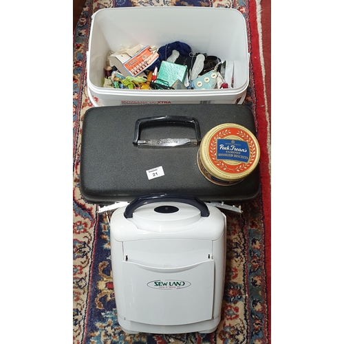 21 - A Samsonite Vanity Box along with a quantity of sewing items.