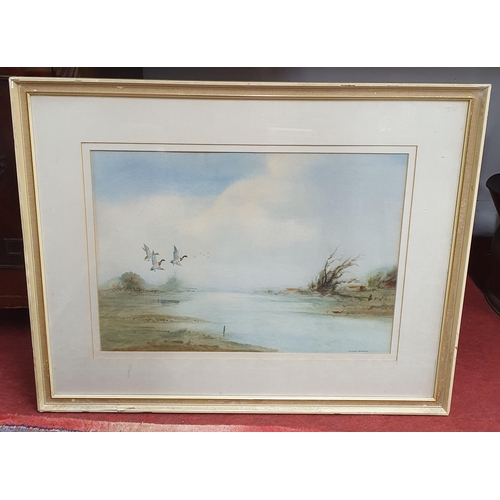 31 - Edward Emerson, a good 20th Century Watercolour of Ducks in flight coming to land on a lake, signatu... 
