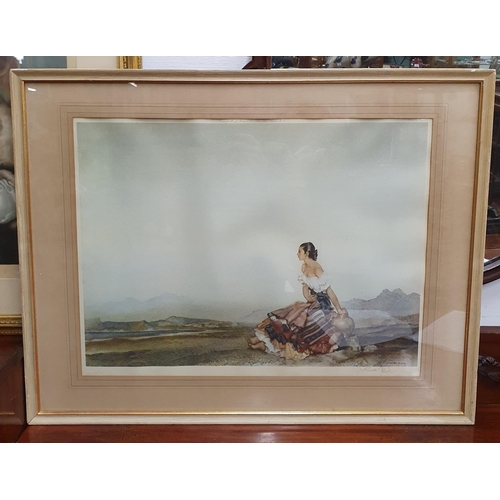 33 - After William Russell Flint; A 20th Century signed colour Print of a maiden looking out to sea, sign... 