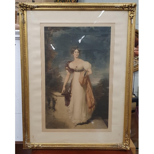 37 - A 19th Century colour Print of a beautiful woman in original gilt plaster frame, signed indistinctly... 