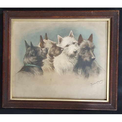 5 - After Fanny Moody; An early 20th Century coloured Print of four Scottie Terriers. Signed LR.
41 x 47... 