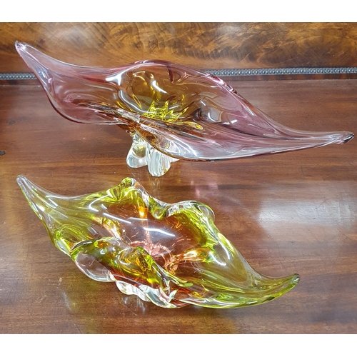 91 - Two good 20th Century art glass Centrepieces possibly Murano. L 53, L 31 cm approx.