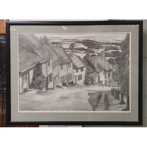 215 - A group of Pencil Sketches and an etching of village scenes.