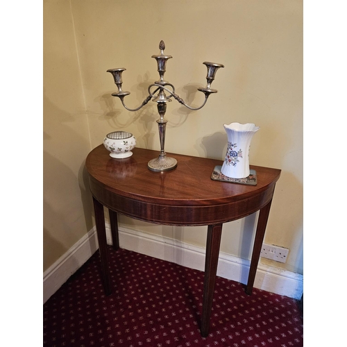 771 - A 19th Century Mahogany and inlaid demi lune Side Table on square tapered supports. H 75 x 43 cm app... 