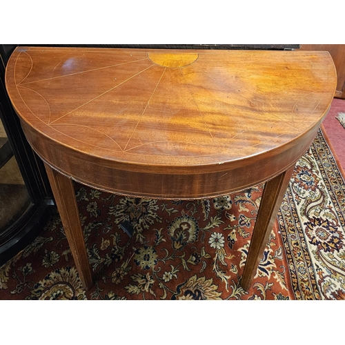 771 - A 19th Century Mahogany and inlaid demi lune Side Table on square tapered supports. H 75 x 43 cm app... 