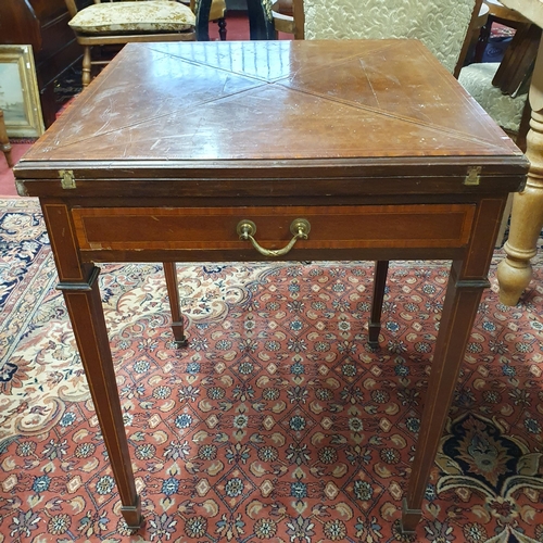 776 - An Edwardian Mahogany and Inlaid Envelope Card Table on square tapered supports and single drawer fr... 