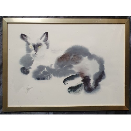 941 - Sold on behalf of charity as an uncollected item. Two abstract signed colour Prints of cats indistin... 