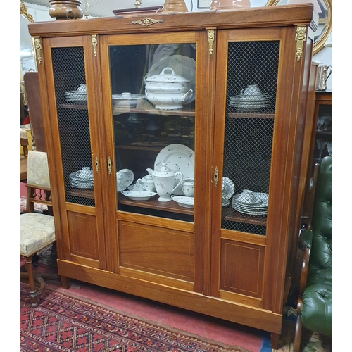 882 - A 20th Century Mahogany three door Display Cabinet with large centre glazed panel door flanked by gr... 