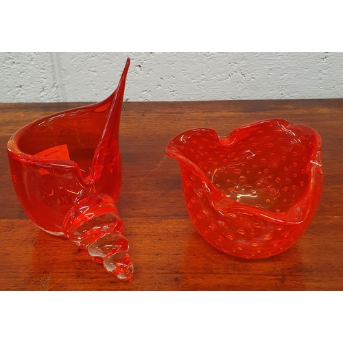 262 - Two orange coloured Italian Art Glass pieces. h 13, H 8 cm approx.