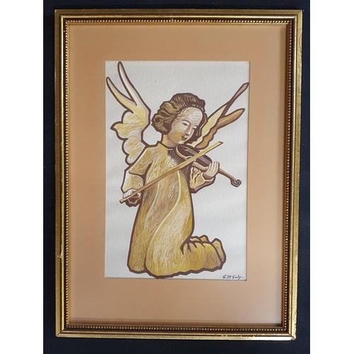 281 - G St. Galy. A Watercolour of an Angel playing a fiddle. 28 x 18 cm approx.