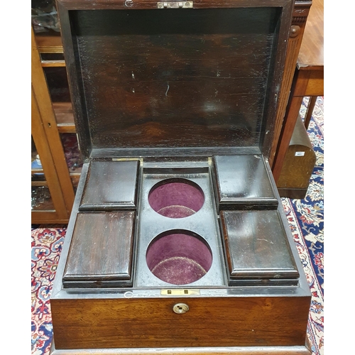 381 - A Regency Rosewood Teapoy of sarcophagus form with fitted interior on platform base. (lacking glass ... 