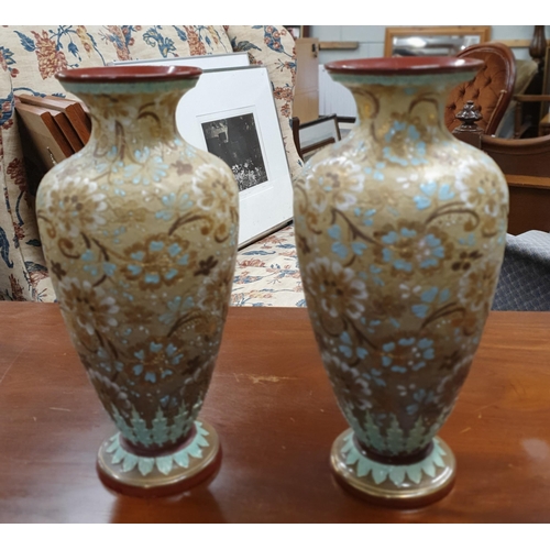 457 - A good pair of 19th Century Royal Doulton salt glaze Vases. H 31 cm approx.