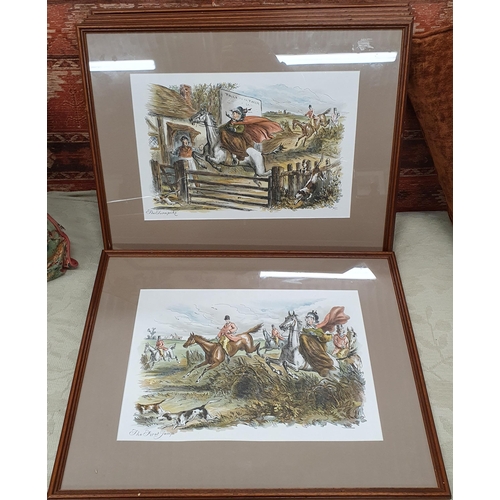 461 - A really good set of eight coloured caricature Hunting Prints after Phiz. 45 x 58 cm approx.