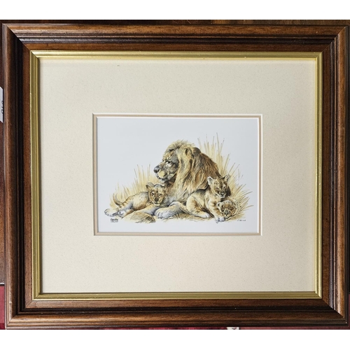 1006 - A Spode Plaque of a Lion and Cubs. Indistinctly signed LL. 31 x 36 cm approx.