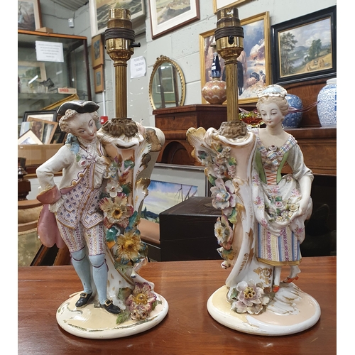 471 - A good pair of Porcelain table Lamps. H 34 cm approx.