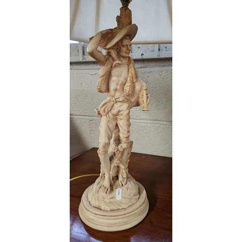 898 - A pair of moulded table Lamps with a classical outline of a woman and a man with shades. H 55 cm app... 