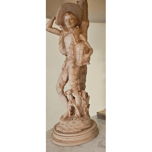 898 - A pair of moulded table Lamps with a classical outline of a woman and a man with shades. H 55 cm app... 