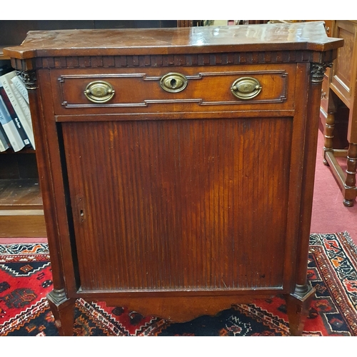 565 - A superb quality 19th Century single door Side Cabinet with tambour door single frieze drawer on tur... 